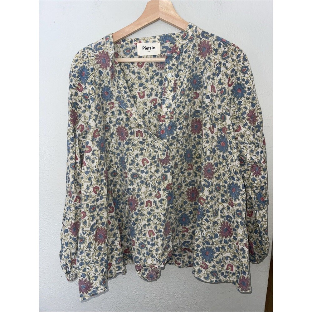 Pietsie Atlin boho blouse top - Womens size Large 100% Cotton Floral $269 RTL